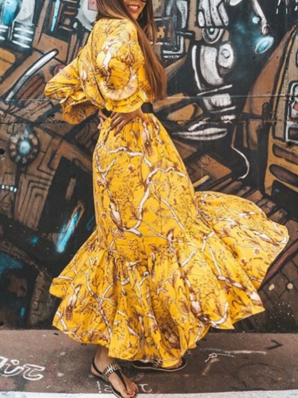 NWT Johanna Ortiz x H&M Yellow Floral Crepe Dress Size L